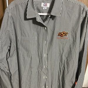 OSU black/white striped dress shirt